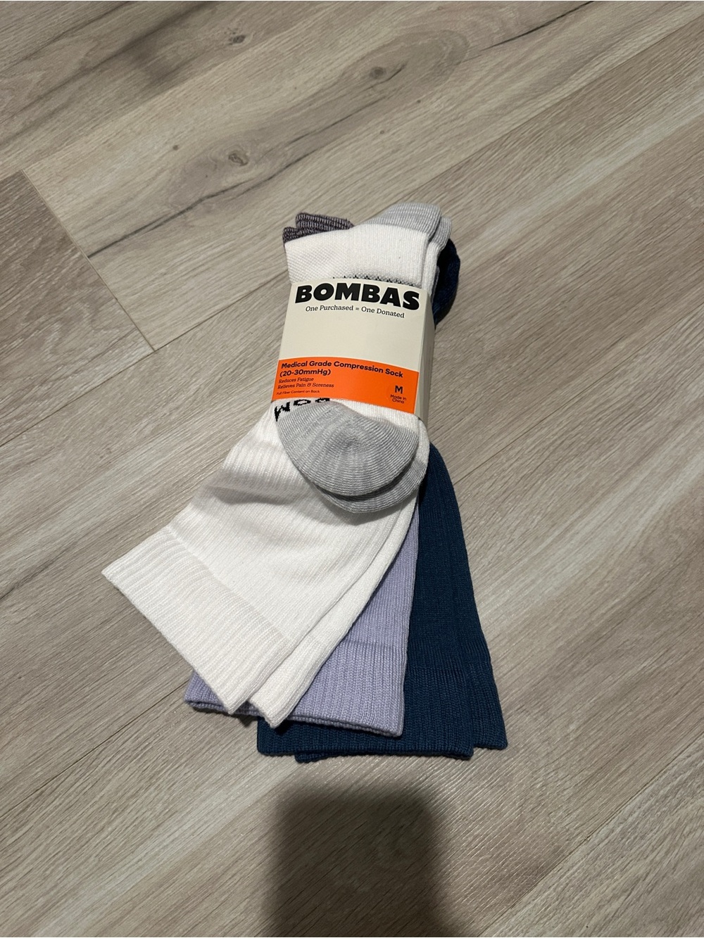 Bombas Men's Crew Socks in White, Light Purple, and Navy